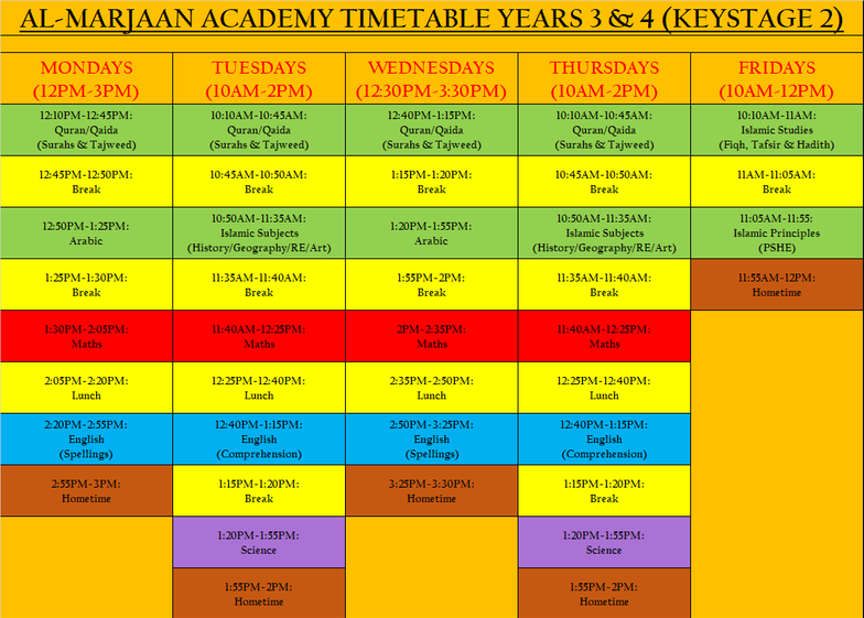 Al-Marjaan Academy Reception Timetable